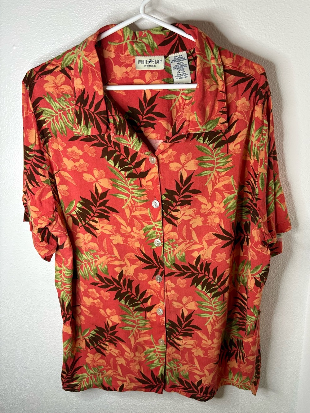 White Stag Woman Orange Tropical Button-Down Shirt - 14W/16W